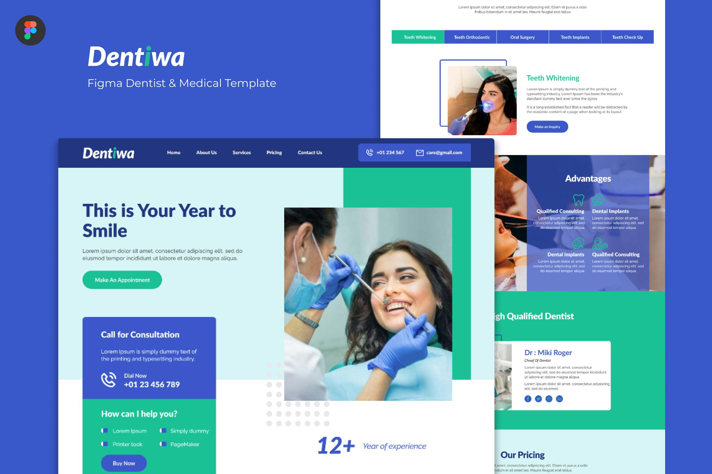 Dentiwa — قالب پزشکی Figma Dentist