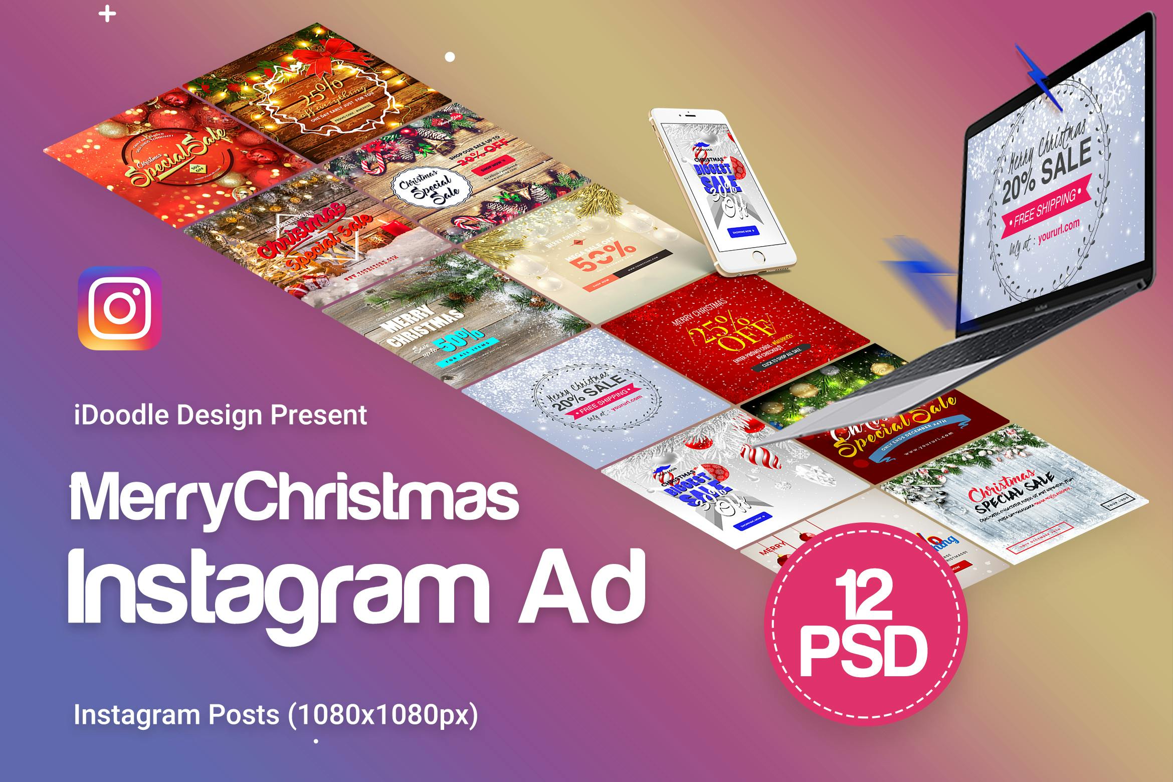 پست های اینستاگرام کریسمس مبارک - 12PSD