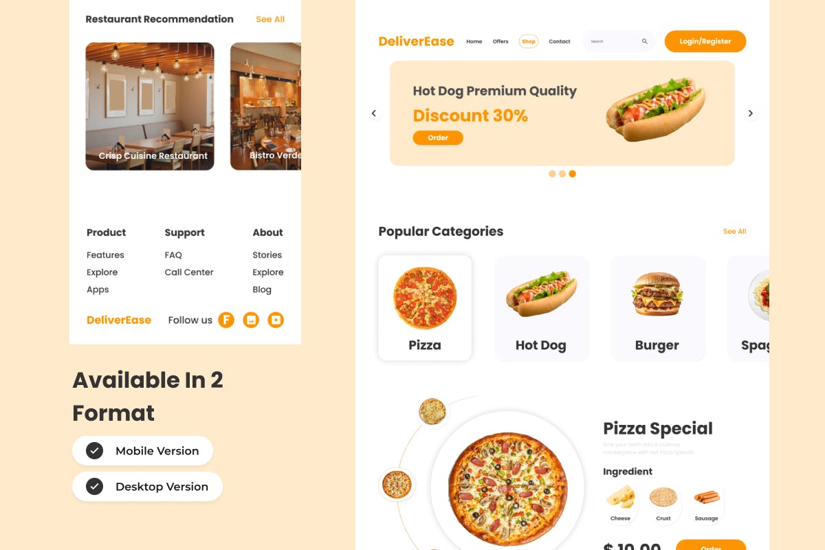 DeliverEase Food Delivery Landing Page V2
