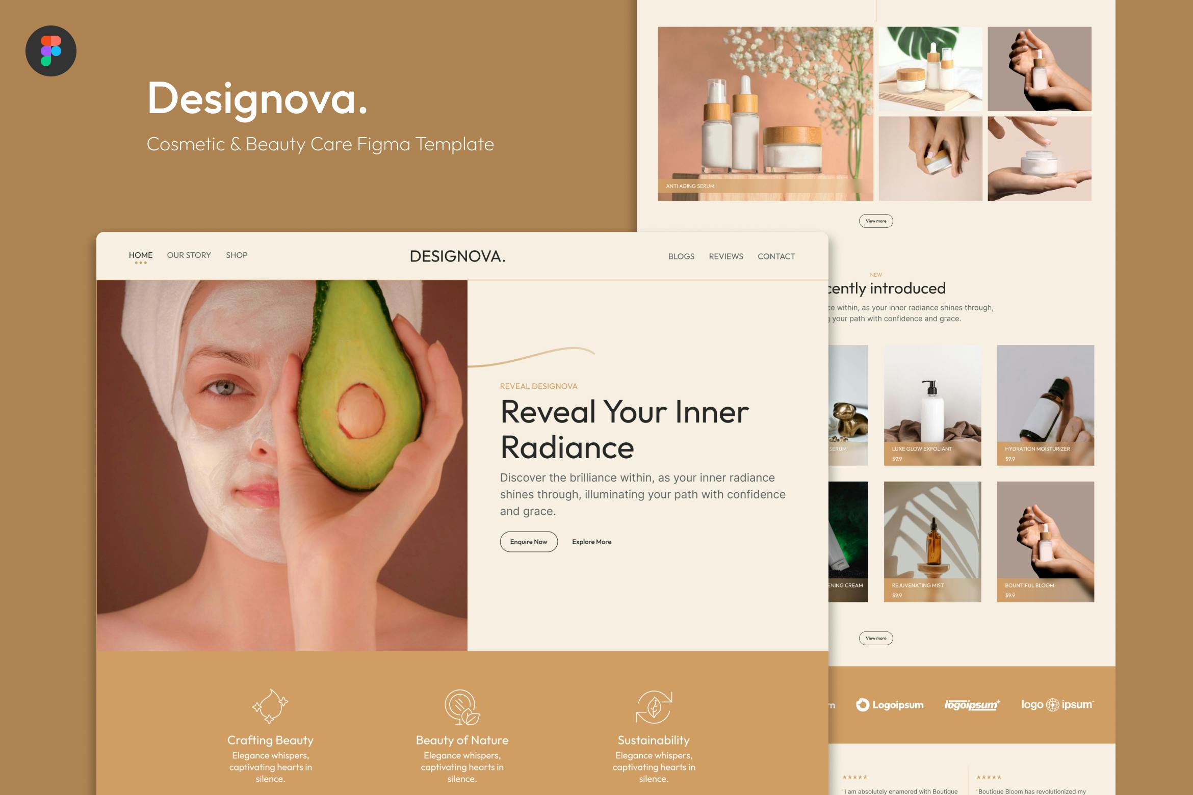 Designova — قالب Figma مراقبت از زیبایی آرایشی