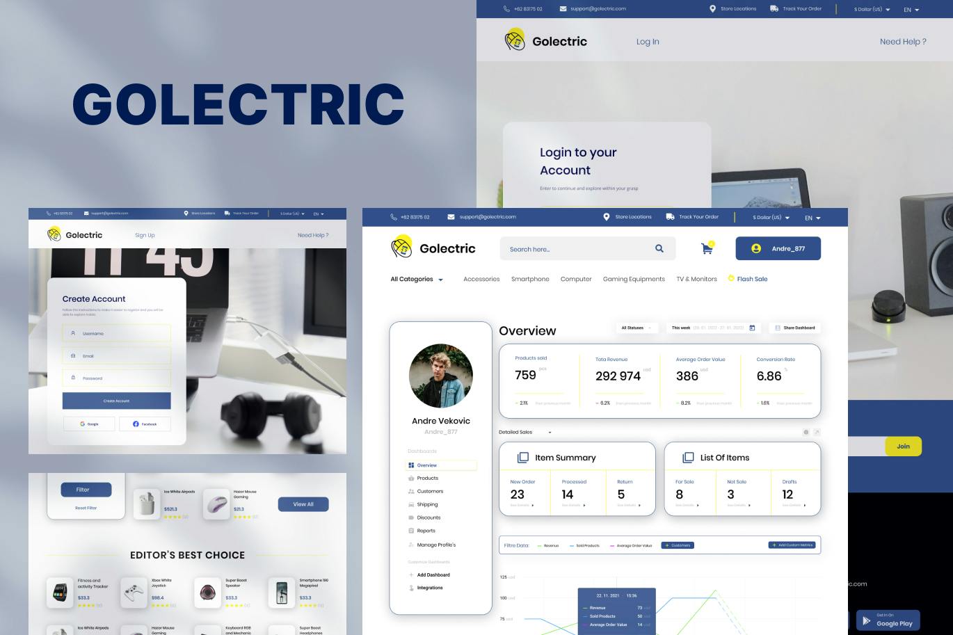 طراحی وب سایت Figma تجارت الکترونیک Golectric