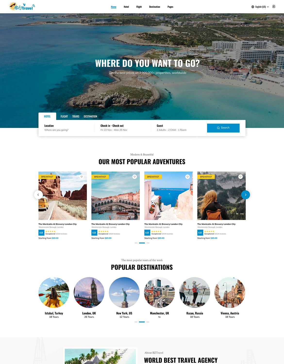 قالب وب سایت سفر Figma GoTravel